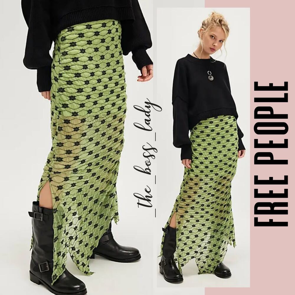 Free People maxi skirt floral print sheer ruched convertible stretchy Medium